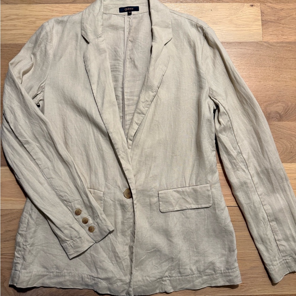 Quince Light Beige Linen Blazer - Single-Button Tailored Jacket